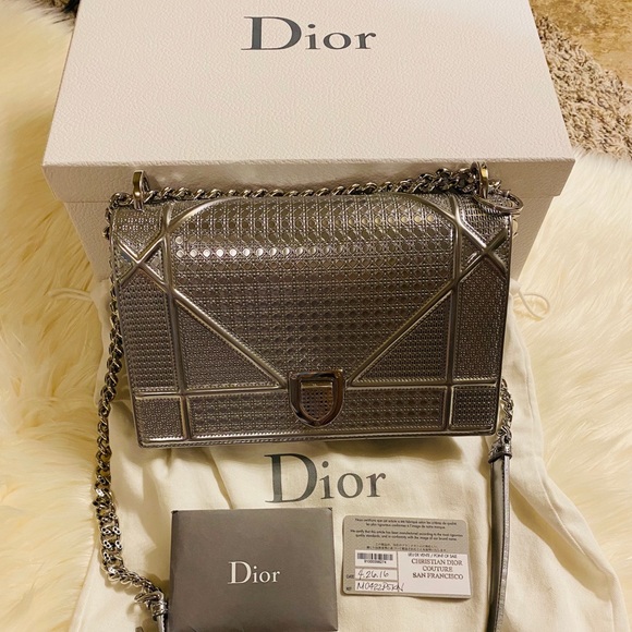 Dior Handbags - Diorama Silver Patent Leather Shoulder Bag